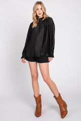 Black Textured Mock Neck Blouse