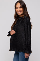 Black Textured Mock Neck Maternity Blouse