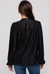 Black Textured Mock Neck Maternity Blouse