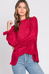 Magenta Textured Mock Neck Maternity Blouse