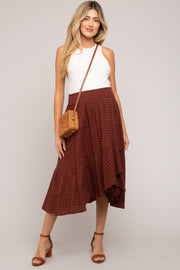 Burgundy Plaid Ruffle Maternity Midi Skirt