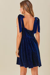 Navy Velour Sparkle Rhinestone Dress