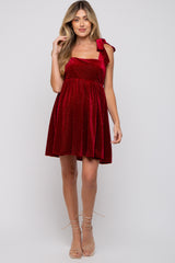 Red Velour Sparkle Rhinestone Maternity Dress