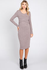 Light Pink Brushed Knit Long Sleeve Maternity Wrap Nursing Dress