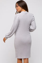 Heather Grey Ribbed Long Sleeve Mock Neck Maternity Dress