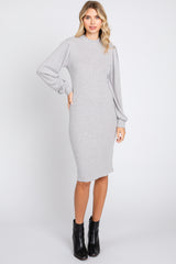 Heather Grey Ribbed Long Sleeve Mock Neck Maternity Dress