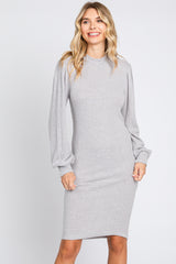 Heather Grey Ribbed Long Sleeve Mock Neck Dress