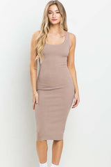 Mocha Fitted Knit Midi Dress