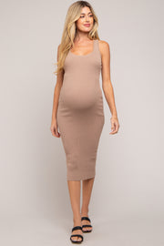 Mocha Fitted Knit Maternity Midi Dress