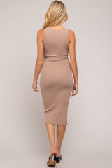 Mocha Fitted Knit Maternity Midi Dress