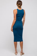 Teal Fitted Knit Midi Dress