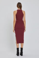 Burgundy Sleeveless Side Slit Midi Dress