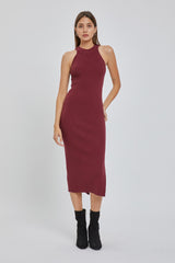 Burgundy Sleeveless Side Slit Midi Dress