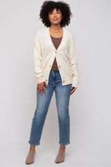 Cream Checkered Knit Button Front Cardigan