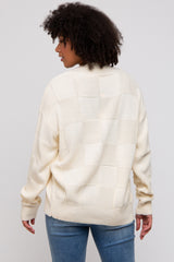 Cream Checkered Knit Button Front Cardigan