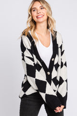 Black Argyle Soft Knit Cardigan