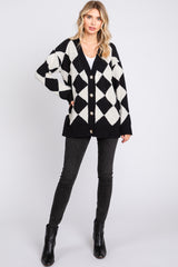 Black Argyle Soft Knit Cardigan