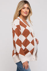 Camel Argyle Soft Knit Maternity Cardigan