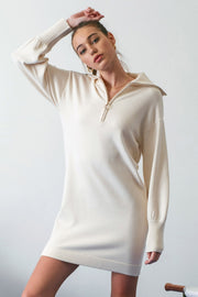 Beige Knit Half Zip Mini Dress