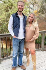 Taupe Knit Half Zip Maternity Mini Dress