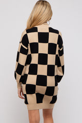 Black Checkered Knit Maternity Sweater Dress