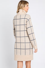 Taupe Windowpane Turtleneck Sweater Dress