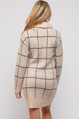 Taupe Windowpane Turtleneck Maternity Sweater Dress