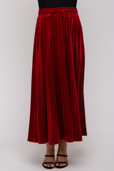 Red Velvet Knit Drawstring Maternity Maxi Skirt