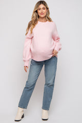 Pink Ribbed Cuff Maternity Sweater