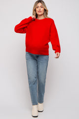 Red Ribbed Cuff Maternity Sweater