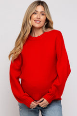 Red Ribbed Cuff Maternity Sweater