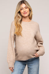 Taupe Ribbed Cuff Maternity Sweater