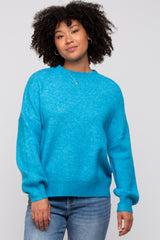 Blue Bubble Sleeve Maternity Sweater