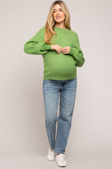 Green Bubble Sleeve Maternity Sweater