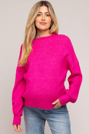 Fuchsia Bubble Sleeve Maternity Sweater