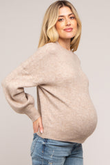 Taupe Bubble Sleeve Maternity Sweater