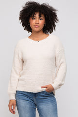 Beige Fuzzy Soft Knit Maternity Sweater