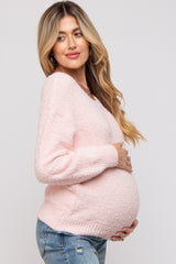 Light Pink Fuzzy Soft Knit Maternity Sweater