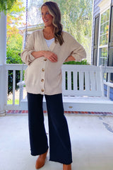 Beige Basic Ribbed Maternity Cardigan Sweater