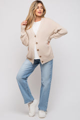 Beige Basic Ribbed Maternity Cardigan Sweater