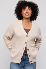 Beige Basic Ribbed Maternity Cardigan Sweater