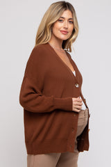 Dark Rust Basic Ribbed Maternity Cardigan Sweater