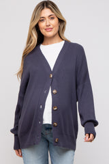 Navy Basic Ribbed Maternity Cardigan Sweater