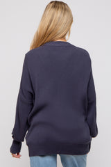 Navy Basic Ribbed Maternity Cardigan Sweater