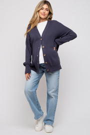 Navy Basic Ribbed Maternity Cardigan Sweater