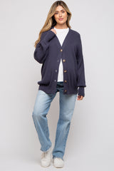 Navy Basic Ribbed Maternity Cardigan Sweater