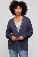 Navy Basic Ribbed Cardigan Sweater