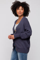 Navy Basic Ribbed Cardigan Sweater