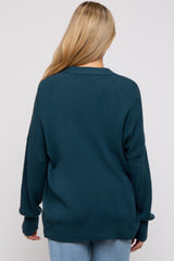 Dark Teal Basic Ribbed Maternity Cardigan Sweater