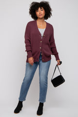 Plum Basic Ribbed Cardigan Sweater